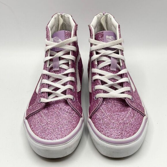 Vans SK8-HI Pink Glitter Back Zip Up Lace Up Sneakers - Kids US 3 / EU 34 - Picture 2 of 11